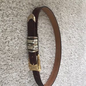 Brown crocodile embossed leather belt